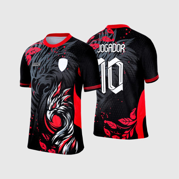 Arte Vetor Template Camisa Interclasse Mascote Fenix Phoenix Preta Vermelha Penas 2026 Jogador 10 Oficial para Sublimacao CorelDRAW