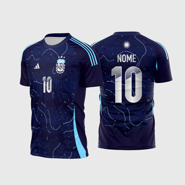 Arte Vetor Template Camisa Interclasse Argentina Concept Azul Marinho Textura Topografica 2026 Nome 10 Oficial para Sublimacao CorelDRAW