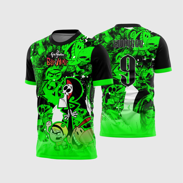 Arte Vetor Camisa Interclasse Jogos Escolares Desenho Cartoon Billy e Mandy Puro Osso Verde Neon Preta Textura Grunge para Sublimação