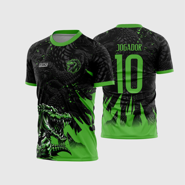 Arte Vetor Template Camisa Interclasse Mascote Crocodilo Jacare Preta Verde Neon Escamas 2026 Jogador 10 Oficial para Sublimacao CorelDRAW