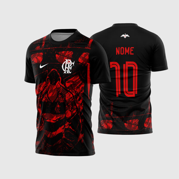 Arte Vetor Template Camisa Interclasse Flamengo Concept Preta Vermelha Mascote Urubu Textura Grunge 2026 Nome 10 Oficial para Sublimacao CorelDRAW