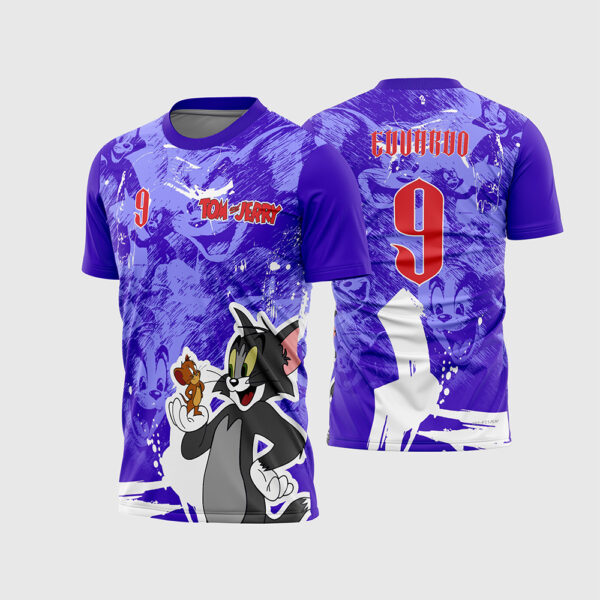 Arte Vetor Camisa Interclasse Jogos Internos Desenho Cartoon Tom e Jerry Roxa Textura Grunge Personagens para Sublimação