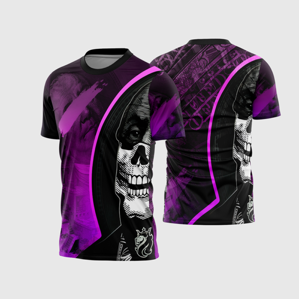 Arte Vetor Template Camisa Quebrada Streetwear Modelo 01 Roxa Preta Caveira Dinheiro Ostentacao 2026 Oficial para Sublimacao CorelDRAW