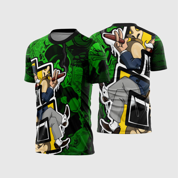 Arte Vetor Template Camisa Quebrada Streetwear Modelo 02 Verde Amarela Personagem Dinheiro Ostentacao 2026 Oficial para Sublimacao CorelDRAW