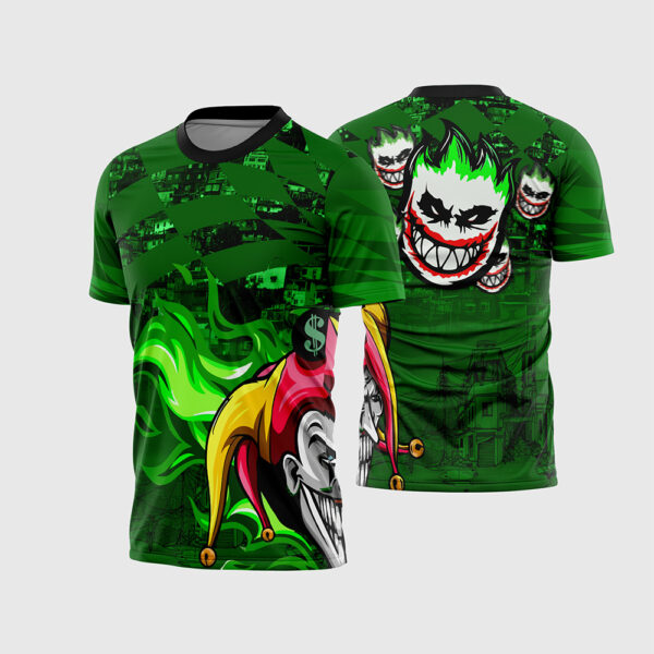 Arte Vetor Template Camisa Quebrada Streetwear Modelo 03 Verde Preta Coringa Curinga Favela Comunidade Chamas 2026 Oficial para Sublimacao CorelDRAW