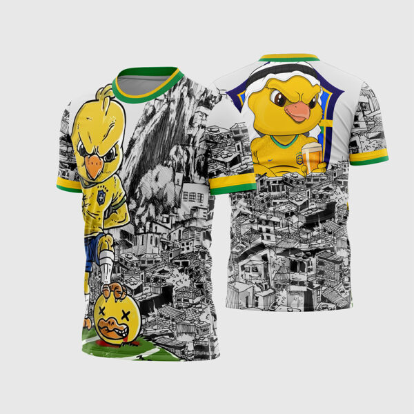Arte Vetor Template Camisa Quebrada Streetwear Modelo 04 Mascote Canarinho Brasil Favela Comunidade Preto Branco 2026 Oficial para Sublimacao CorelDRAW