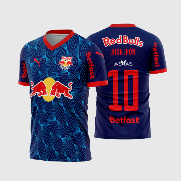 Arte Vetor Template Camisa Red Bull Bragantino Reserva 2 Azul Vermelha 2025 2026 Jhon Jhon 10 Oficial para Sublimação
