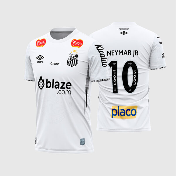 Arte Vetor Template Camisa Santos Titular Home 1 Branca Vila Belmiro 2024 2025 Neymar Jr 10 Oficial para Sublimação