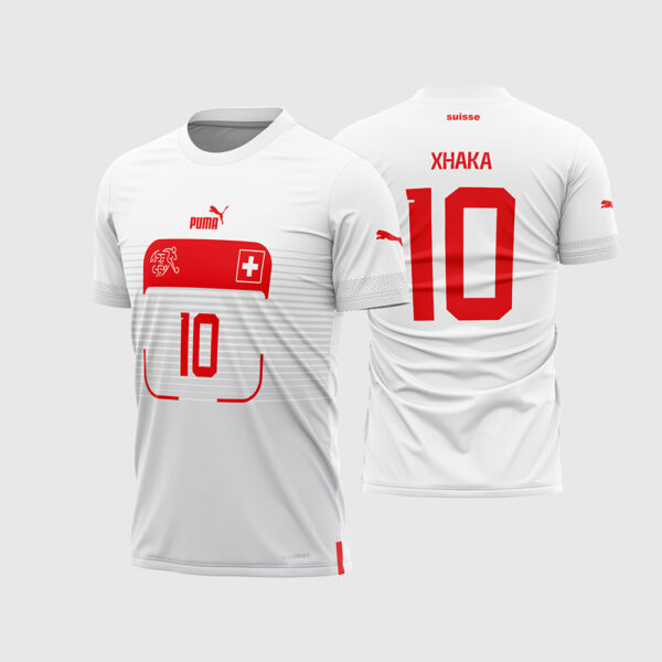 Arte Vetor Template Camisa Selecao Suica Reserva Away 2 Branca Box Central 2022 2023 Xhaka 10 Oficial para Sublimacao CorelDRAW