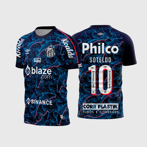 Arte Vetor Template Camisa Santos Terceira 3 Azul Escuro Carpas Japao 2023 2024 Soteldo 10 Oficial para Sublimação