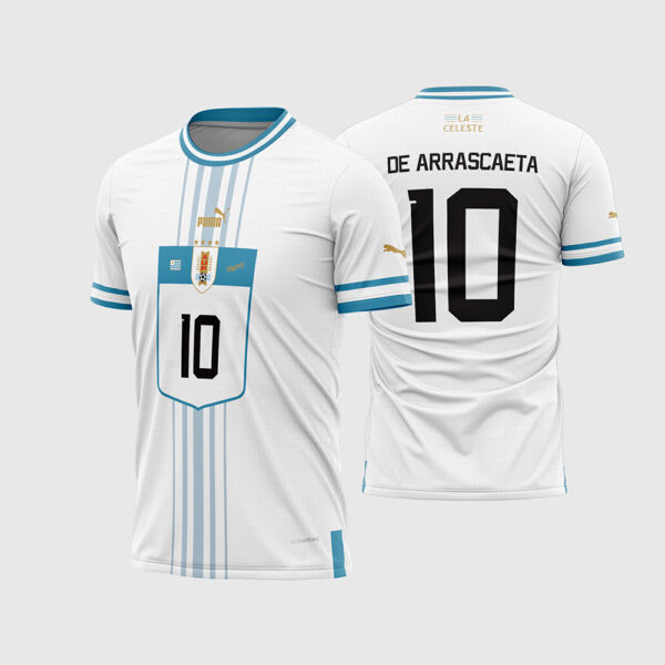 Arte Vetor Template Camisa Selecao Uruguai Reserva Away 2 Branca Box Central 2022 2023 De Arrascaeta 10 Oficial para Sublimacao CorelDRAW