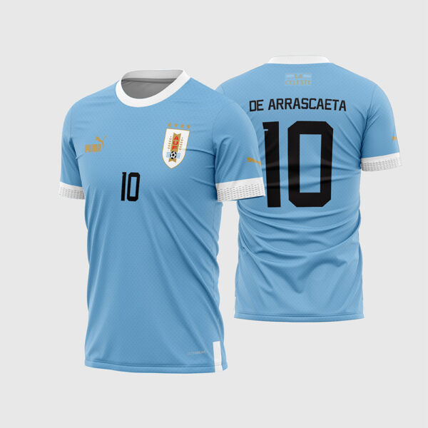 Arte Vetor Template Camisa Selecao Uruguai Titular Home 1 Azul Celeste 2022 2023 De Arrascaeta 10 Oficial para Sublimacao CorelDRAW