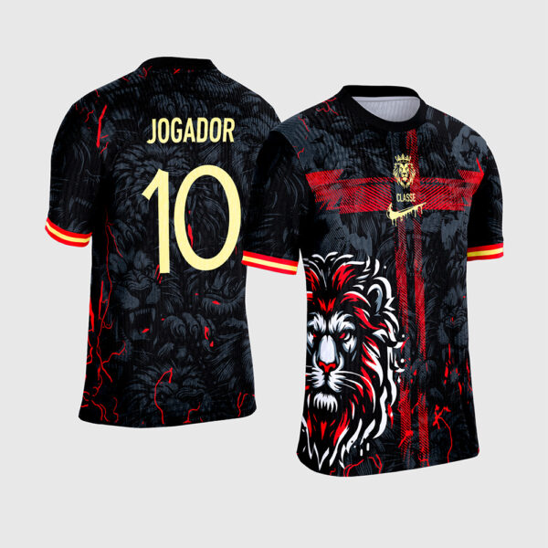 Arte Vetor Template Camisa Interclasse Mascote Leao Cruz Preta Vermelha Dourada 2026 Jogador 10 Oficial para Sublimacao CorelDRAW