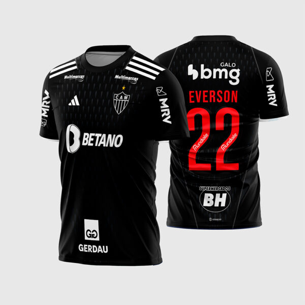 Arte Vetor Template Camisa Atletico Mineiro Goleiro 1 Preta Textura 2023 2024 Everson 22 Numero Vermelho Oficial para Sublimacao