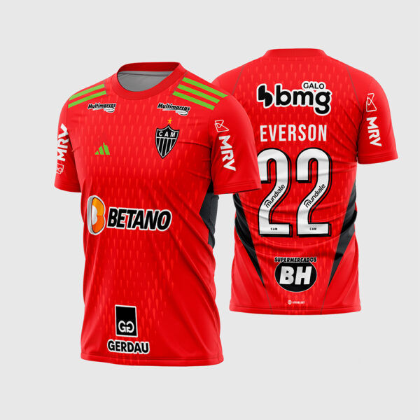Arte Vetor Template Camisa Atletico Mineiro Goleiro 2 Vermelha Verde Textura 2023 2024 Everson 22 Oficial para Sublimacao CorelDRAW
