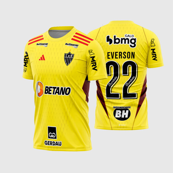 Arte Vetor Template Camisa Atletico Mineiro Goleiro 3 Amarela Vinho Textura 2023 2024 Everson 22 Oficial para Sublimacao CorelDRAW