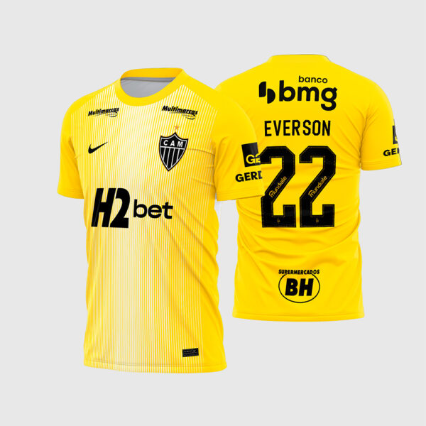 Arte Vetor Template Camisa Clube Atlético Mineiro Galo Goleiro 2026 Amarela Listras Sutis Everson 22 Patrocinadores Oficial para Sublimacao CorelDRAW