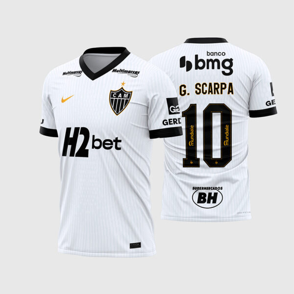 Arte Vetor Template Camisa Clube Atlético Mineiro Galo Reserva Away 2026 Branca Listras Finas Pinstripes G Scarpa 10 Oficial para Sublimacao CorelDRAW