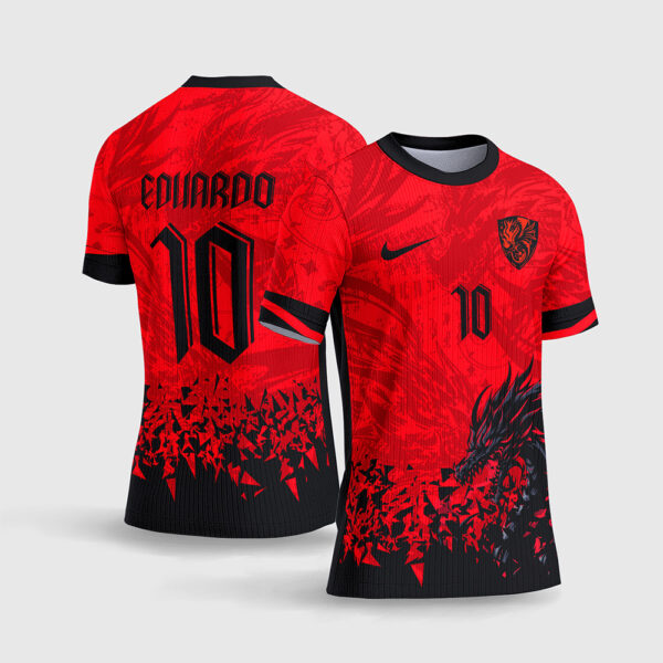 Arte Vetor Template Camisa Interclasse Jogos Escolares Time Dragao Sion Vermelho Preto Efeito Estilhacado Fragmentado Sublimacao CorelDRAW