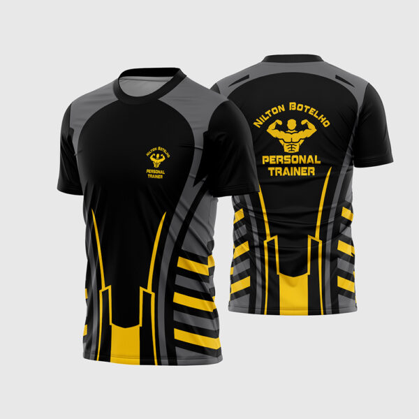 Arte Vetor Template Camisa Profissao Personal Trainer Academia Geometria Musculacao Cores Amarelo Vermelho Laranja Sublimacao CorelDRAW