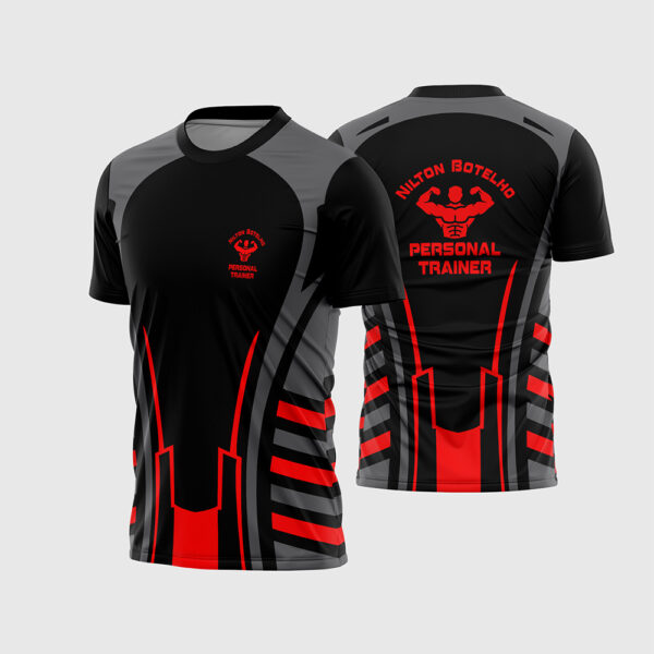 Arte Vetor Template Camisa Profissao Personal Trainer Academia Geometria Musculacao Cores Amarelo Vermelho Laranja Sublimacao CorelDRAW