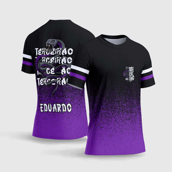 Arte Vetor Template Camisa Formatura Escolar Terceirao Cobra Serpente Roxa v2 Spray Preto Oficial para Sublimacao CorelDRAW