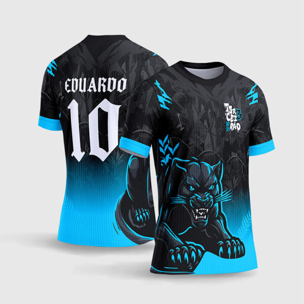 Arte Vetor Template Camisa Formatura Escolar Terceirao Pantera Negra Degrade Azul Folhagens Selva Oficial para Sublimacao CorelDRAW