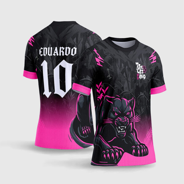 Arte Vetor Template Camisa Formatura Escolar Terceirao Pantera Negra Degrade Rosa Pink Folhagens Selva Oficial para Sublimacao CorelDRAW
