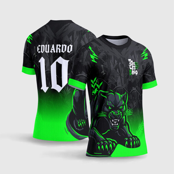 Arte Vetor Template Camisa Formatura Escolar Terceirao Pantera Negra Degrade Verde Neon Fluorescente Folhagens Selva Oficial para Sublimacao CorelDRAW