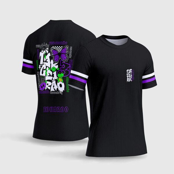 Arte Vetor Template Camisa Terceirao 2026 Formatura Verde Grafite Roxo Borboleta Smiley Tartaruga Streetwear Sublimacao CorelDRAW