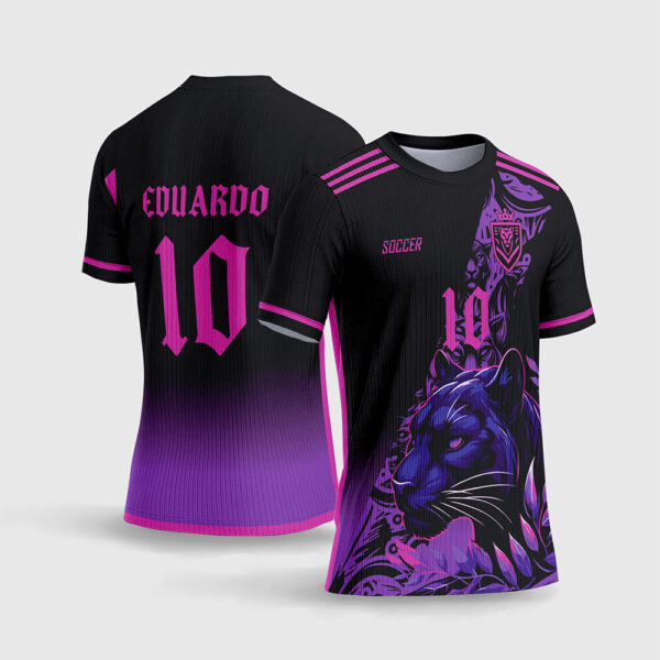 Arte Vetor Template Camisa Interclasse Jogos Escolares Time Pantera Negra Rosa Roxa Fundo Escuro Sublimacao CorelDRAW