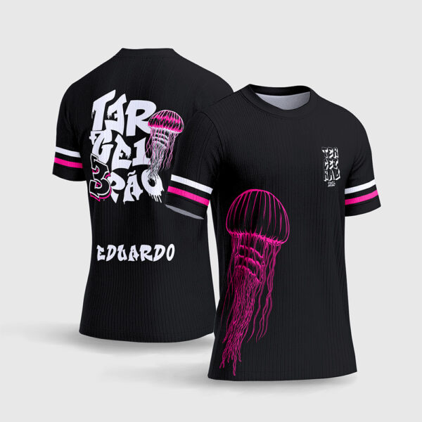 Arte Vetor Template Camisa Formatura Escolar Terceirao Agua Viva Medusa Rosa Pink Neon Preto Oficial para Sublimacao CorelDRAW