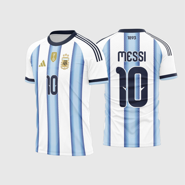 Arte Vetor Template Camisa Seleção Argentina Titular 2026 2027 Albiceleste Listras Degrade 3 Estrelas Patch FIFA Messi 10 Oficial para Sublimacao CorelDRAW