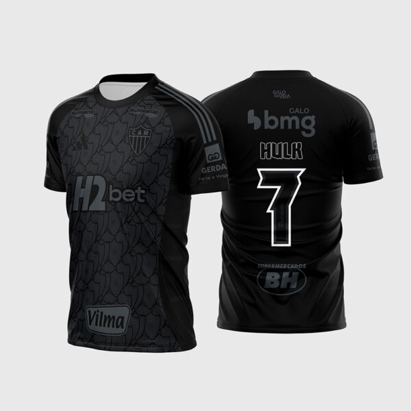 Arte Vetor Template Camisa Clube Atlético Mineiro Galo All Black 2025 2026 Preta Blackout Texturas Escudo Retro Hulk 7 Oficial para Sublimacao CorelDRAW