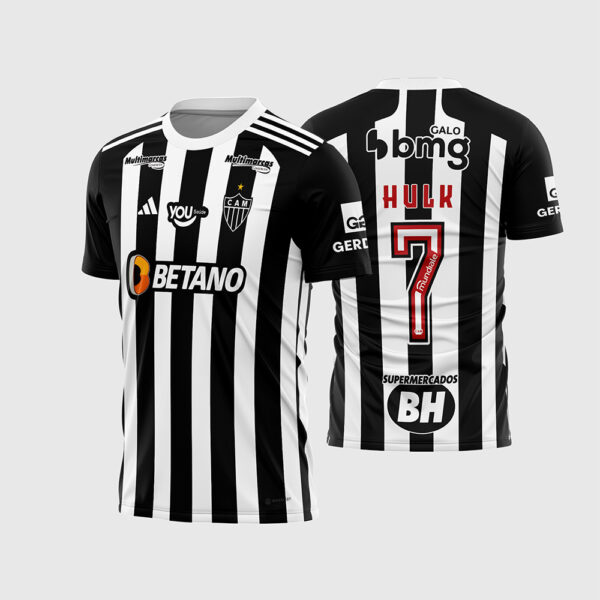 Arte Vetor Template Camisa Clube Atlético Mineiro Galo Titular 2024 Alvinegra Listrada Hulk 7 Patrocinadores Oficial para Sublimacao CorelDRAW