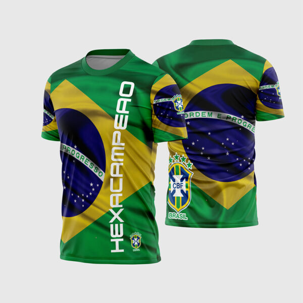 Arte Vetor Template Camisa Brasil Selecao Hexacampeao Copa 2026 Bandeira Gigante Escudo CBF 6 Estrelas Sublimacao CorelDRAW