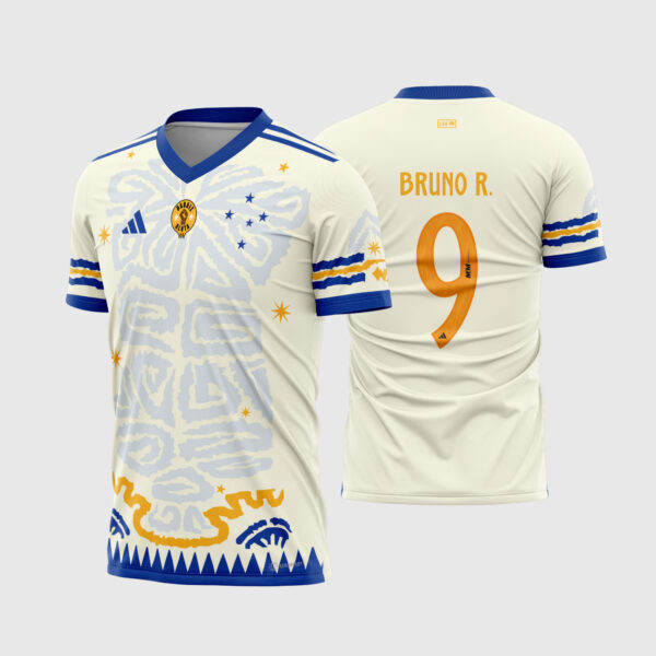 Arte Vetor Template Camisa Cruzeiro Consciencia Negra 2023 2024 Creme Off White Grafismos Afro Tribal Oficial para Sublimacao CorelDRAW