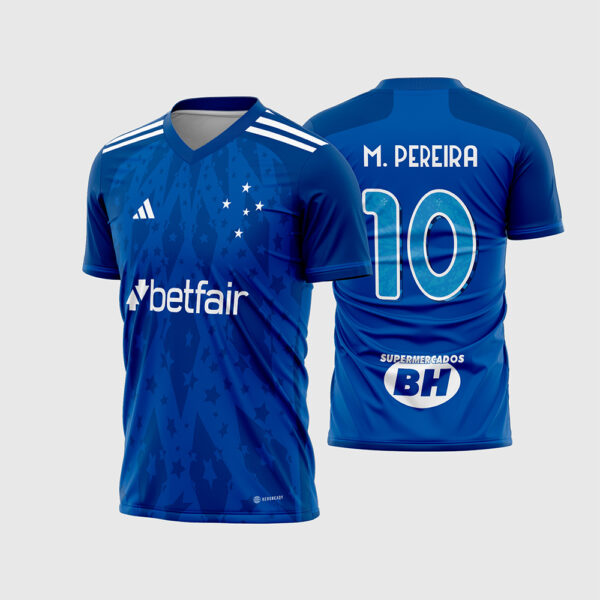 Arte Vetor Template Camisa Titular Cruzeiro 2024 2025 Azul Textura Estrelas Matheus Pereira 10 Oficial para Sublimacao CorelDRAW