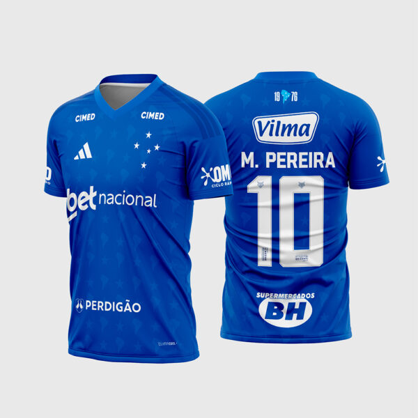Arte Vetor Template Camisa Titular Cruzeiro 2026 2027 Azul Textura Mapa America 1976 Matheus Pereira 10 Oficial para Sublimacao CorelDRAW