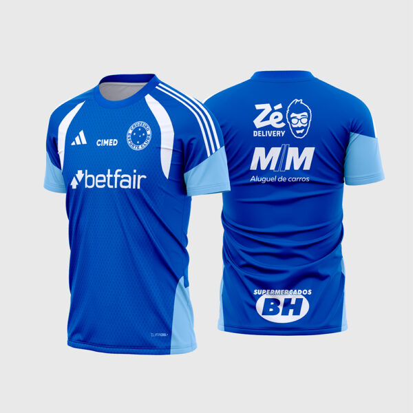 Arte Vetor Template Camisa Treino Cruzeiro 2026 Azul Royal Recortes Branco Celeste Oficial para Sublimacao CorelDRAW
