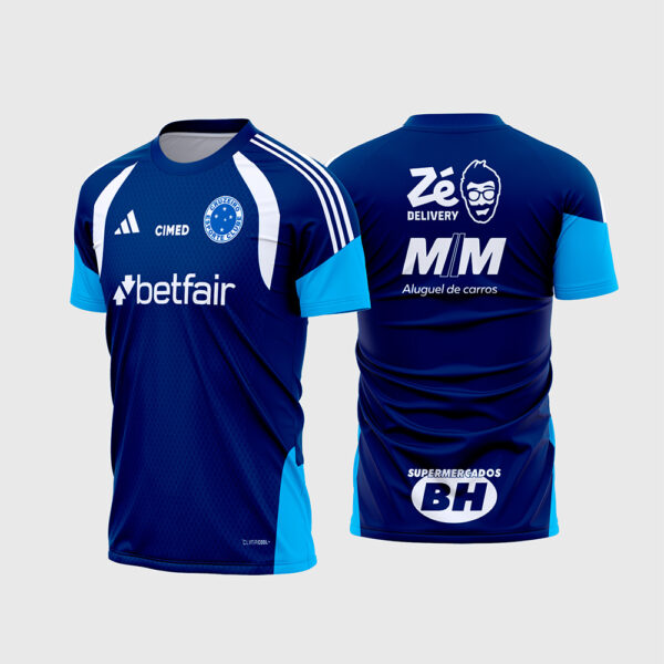Arte Vetor Template Camisa Treino Cruzeiro 2026 Modelo 02 Azul Marinho Recortes Branco Celeste Oficial para Sublimacao CorelDRAW