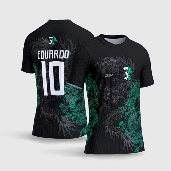 Arte Vetor Template Camisa Interclasse Jogos Escolares Time Dragao Oriental Preto Verde Esmeralda Sublimacao CorelDRAW