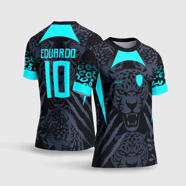 Arte Vetor Template Camisa Interclasse Jogos Escolares Time Onca Felino Fundo Escuro Recortes Ciano Neon Sublimacao CorelDRAW