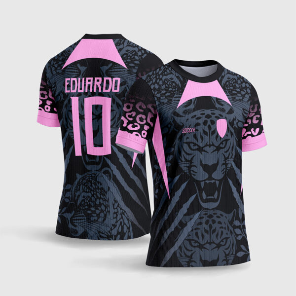 Arte Vetor Template Camisa Interclasse Jogos Escolares Time Onca Felino Fundo Escuro Recortes Rosa Magenta Pink Sublimacao CorelDRAW