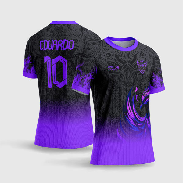 Arte Vetor Template Camisa Interclasse Jogos Escolares Time Fenix Roxa Neon Textura Mosaico Tribal Sublimacao CorelDRAW
