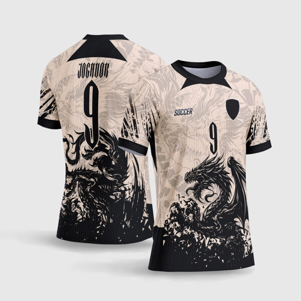 Arte Vetor Template Camisa Interclasse Jogos Escolares Time Dragao Preto Fundo Bege Areia Textura Sublimacao CorelDRAW