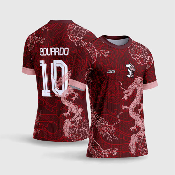 Arte Vetor Template Camisa Interclasse Jogos Escolares Time Dragao Oriental Vermelho Escuro Textura Nuvens Sublimacao CorelDRAW