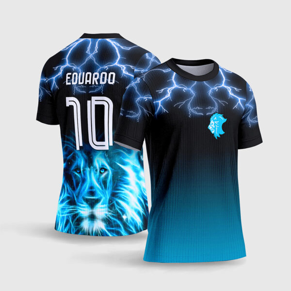 Arte Vetor Template Camisa Interclasse Jogos Escolares Time Leao Fogo Azul Raios Eletricos Sublimacao CorelDRAW