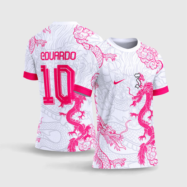 Arte Vetor Template Camisa Interclasse Jogos Escolares Time Dragao Oriental Branco Rosa Magenta Sublimacao CorelDRAW