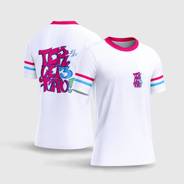 Arte Vetor Template Camisa Formatura Escolar Terceirao Tipografia Grafite Rosa Azul Branca Oficial para Sublimacao CorelDRAW